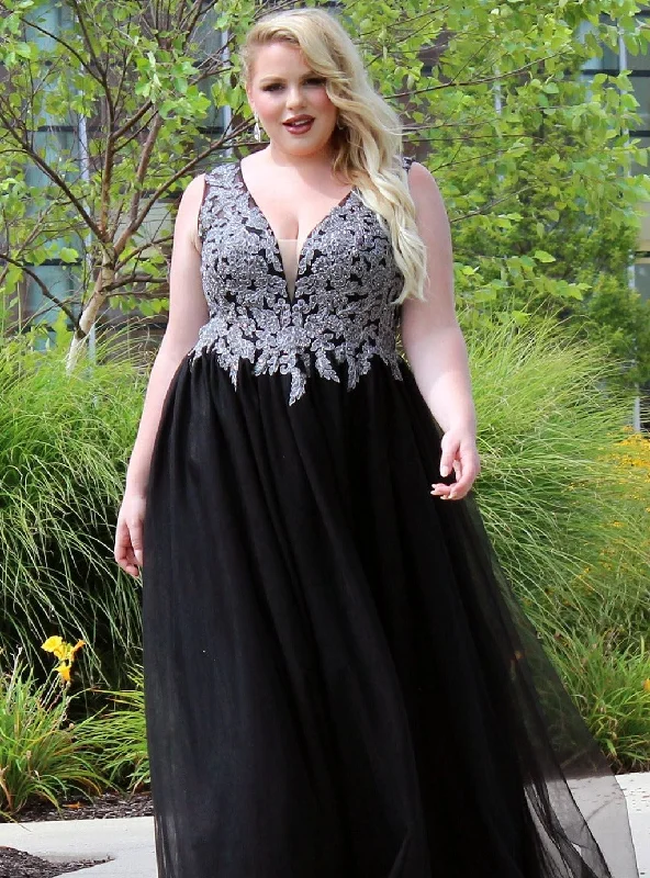 Sydney's Closet SC7298 sleeveless tulle prom dress ball gown plus sized lace top