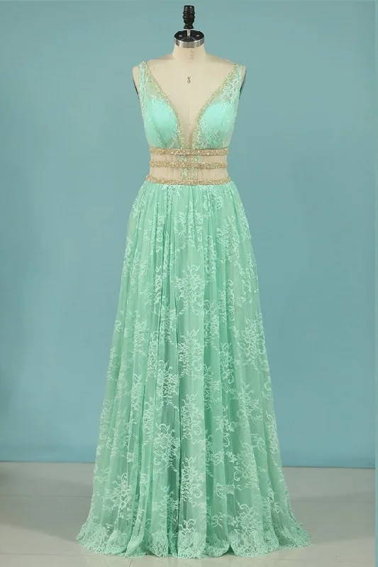 2024 Soft Lace Evening Dresses A-Line V-Neck PRCM6FRP