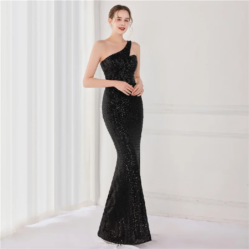 Victoria Formal One-Shoulder Charming Sequined Fishtail Dress