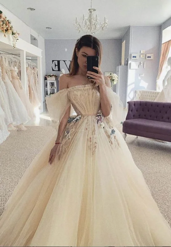 Champagne tulle long prom dress evening dress   cg16199