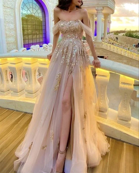 Elegant Champagne tulle corset prom dresses off the shoulder with sequin lace embroidery cg23456 Elegant Champagne tulle corset prom dresses off the shoulder with sequin lace embroidery cg23456