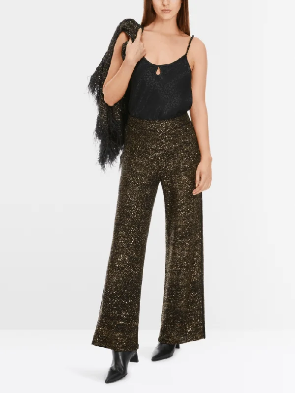 Marc Cain Glam Winterthur Wide Trousers With Sequin Embroidery XG 81.18 M71 COL 900 Trousers Essential Wardrobe