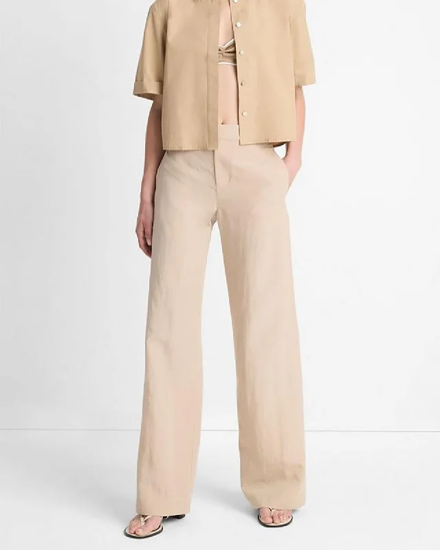 Mid-Rise Textured Wide-Leg Trouser Trousers Flared Retro