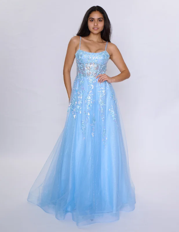 Nina Canacci 1587 Size 4 Blue Sheer Corset Prom Dress A Line Sequin Scoop neck formal ballgown Nina Canacci 1587 Size 4 Blue Sheer Corset Prom Dress A Line Sequin Scoop neck formal ballgown
