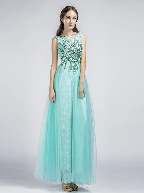 Aqua Long Beaded Prom Formal Evening Dress