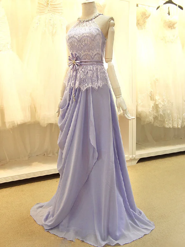 Violet Grecian Chiffon Formal Prom Elegant Evening Dress