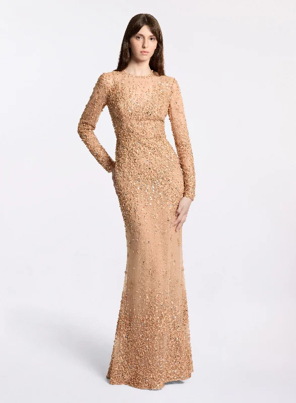 Bead Embroidered Long Dress