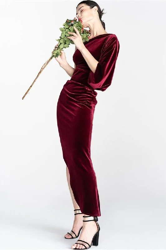 One Shoulder Tight Burgundy Velvet Dress