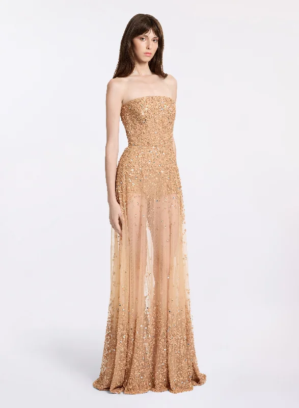 Strapless Bead Embroidered Dress