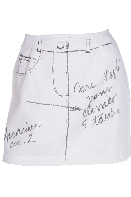 1990s Moschino Jeans Ivory Mini Skirt w Black Handwritten Fashion Notes