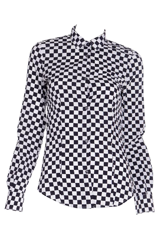 2010s Love Moschino Black & White Check Collared Button Down Shirt