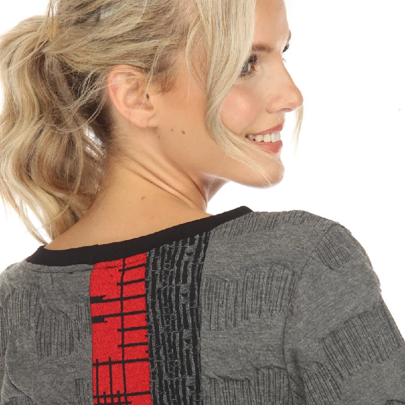 Moonlight Colorblock Wave-Knit Top in Black/Grey/Red - 3433