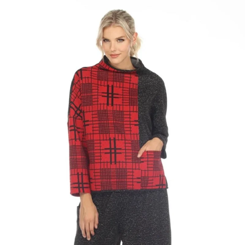 Moonlight Colorblock Geometric Soft Knit Sweater Top in Red - 3800