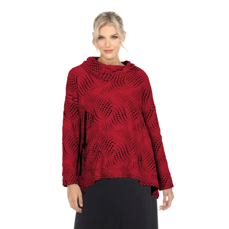 Moonlight Dotted Cowl Neck Tunic in Red/Black - 3799-RD