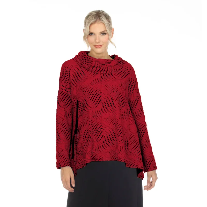 Moonlight Dotted Cowl Neck Tunic in Red/Black - 3799-RD