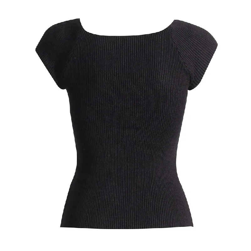 Sexy Sweetheart Neck Cap Sleeve Slim Fit Cropped Ribbed Knit Top