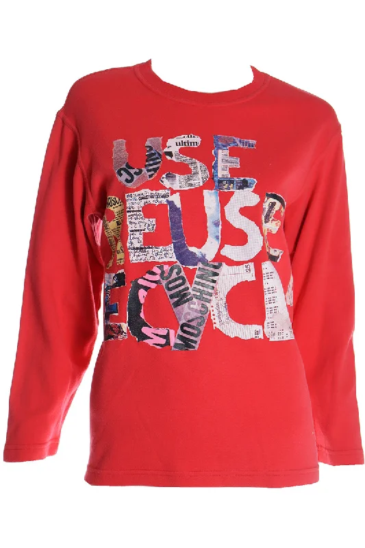 1990s Vintage Franco Moschino Red Use Reuse Recycle Sweatshirt