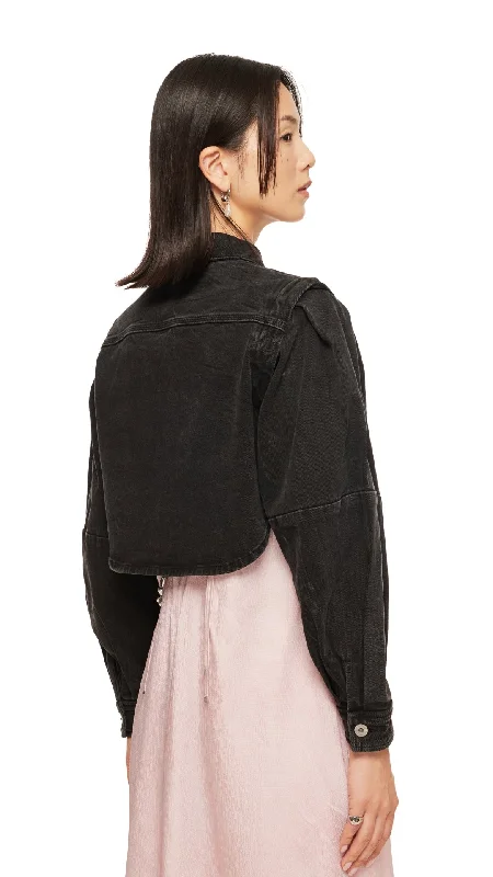 Puff Sleeves Black Denim Short Shirt Jacket