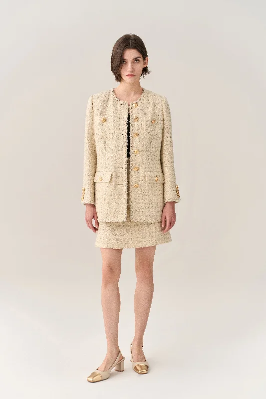 Lurex Stripped Braid-trim A-line Midi Coat