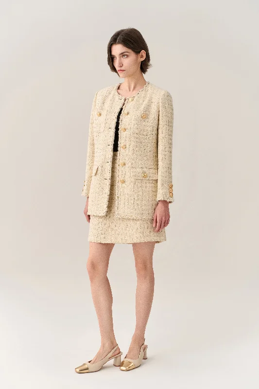 Lurex Stripped Braid-trim A-line Midi Coat