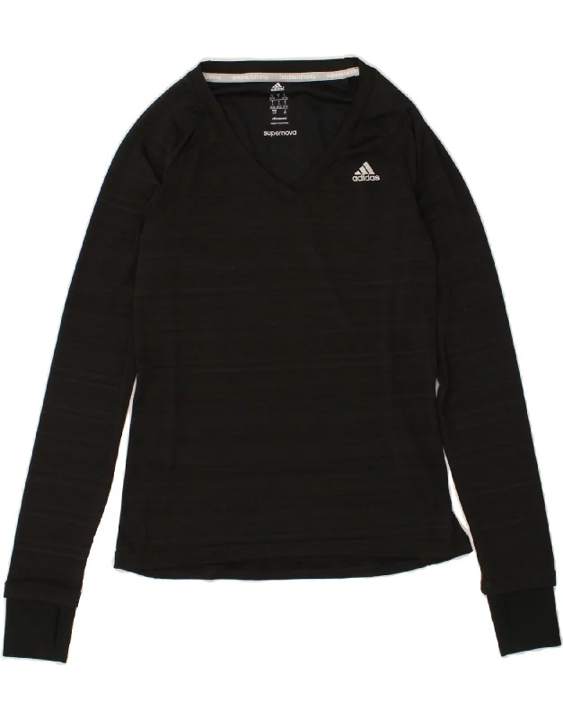 ADIDAS Womens Climacool Graphic Top Long Sleeve UK 8/10 Small Black