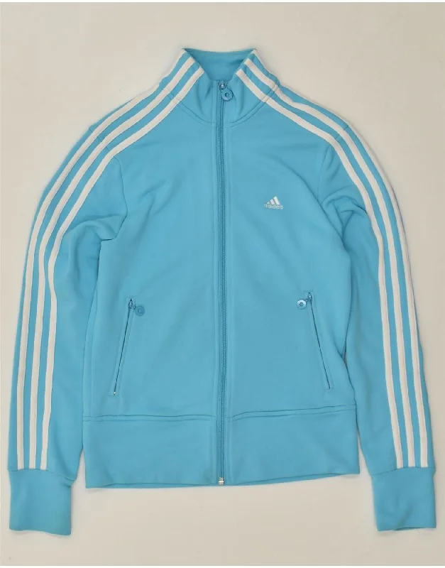 ADIDAS Womens Tracksuit Top Jacket UK 10 Small Blue Polyester