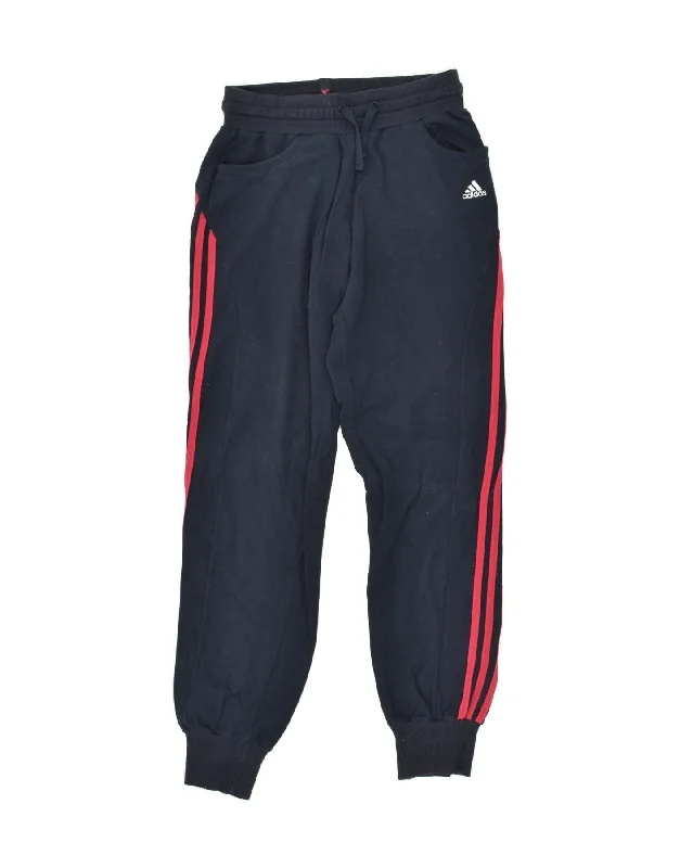 ADIDAS Womens Tracksuit Trousers Joggers UK 12 Medium Navy Blue Cotton