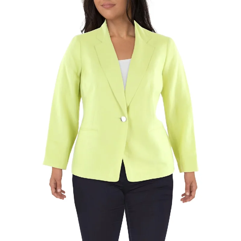 Anne Klein Womens Plus Linen Blend Office Wear One-Button Blazer