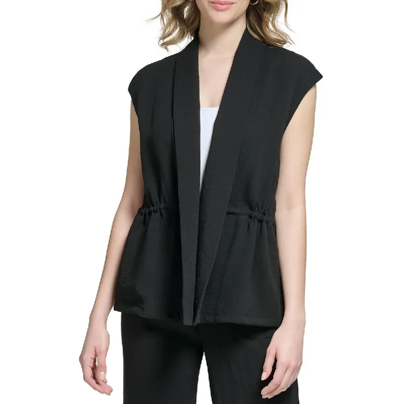 Calvin Klein Womens Shawl Collar Sleeveless Open-Front Blazer