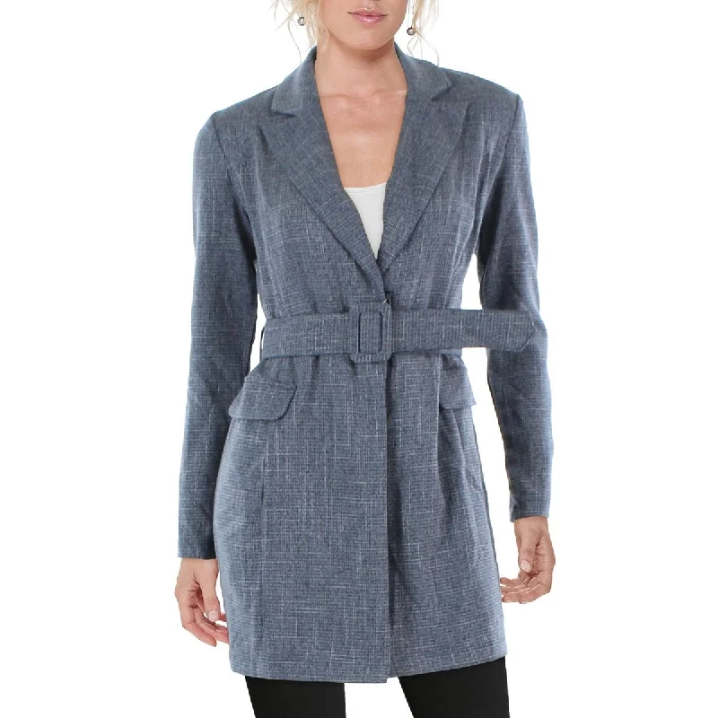 City Studios Womens Juniors Woven Plaid Two-Button Blazer