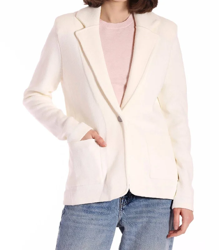 Cotton Blend Long Line Blazer In White