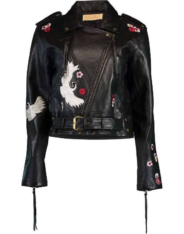 Crane and Cherry Blossom Leather Jacket