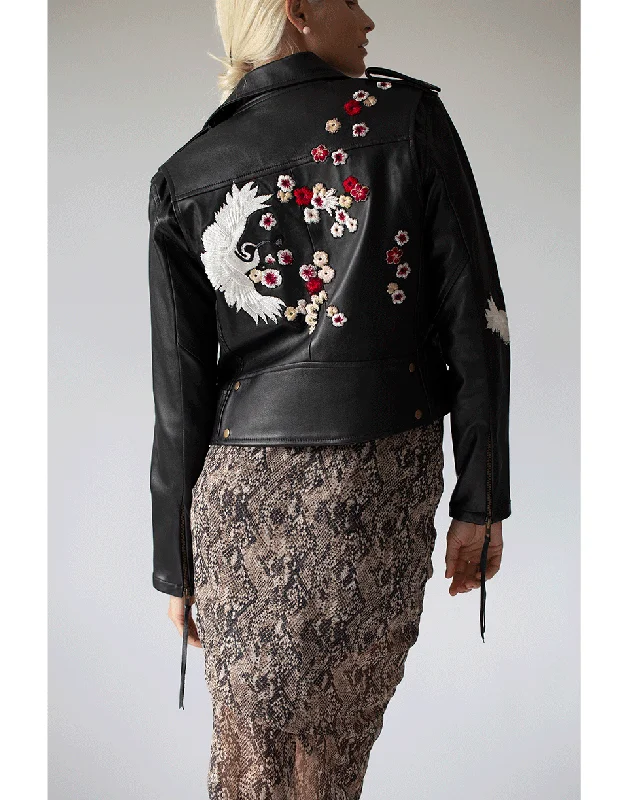 Crane and Cherry Blossom Leather Jacket