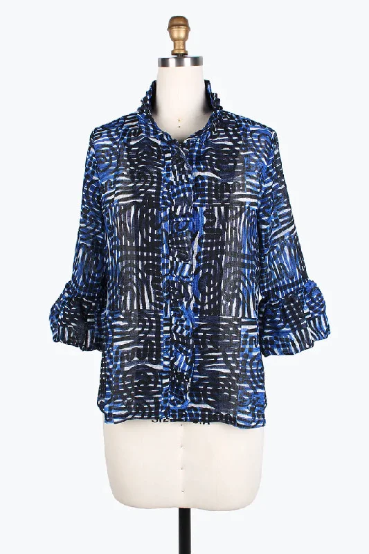 Damee Ruffle & Puffy Sleeve short jacket 4804-BLU