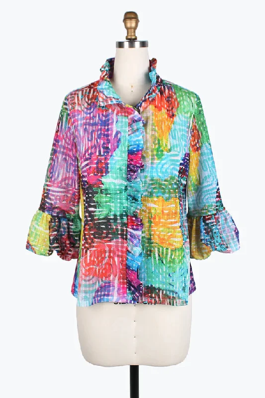 Damee Ruffle & Puffy Sleeve short jacket 4804-Multi