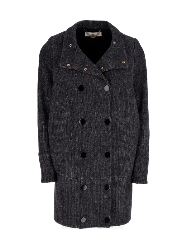 double-breasted herringbone wool coat