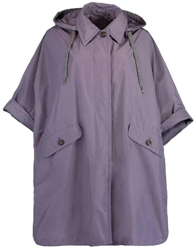 Eggplant Water Resistant Taffeta Hooded Poncho