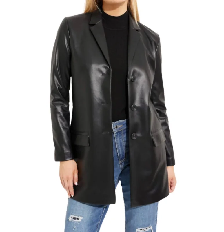 Faux Leather Blazer In Black