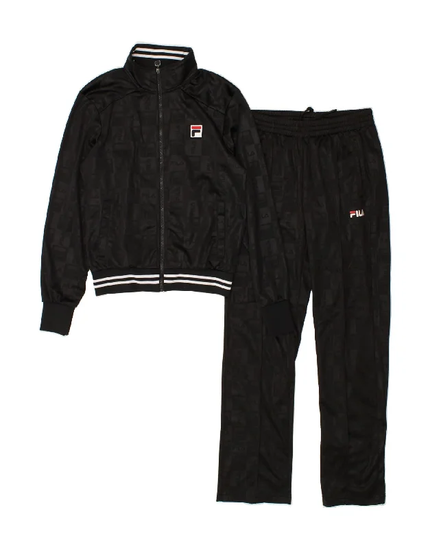 FILA Womens Graphic Full Tracksuit UK 10 Small Black Polyester