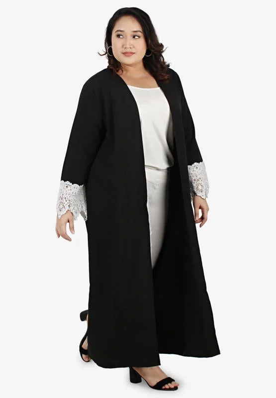 Lesley Lace Abaya-Style Open Cardigan - Black