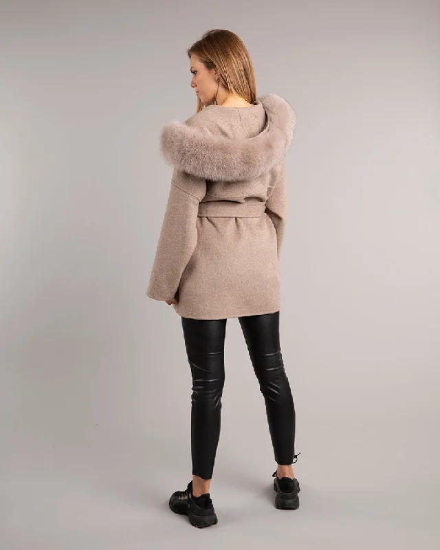 Megan Short Wrap Belt Coat Taupe