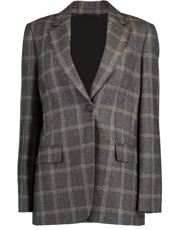 Monili and Hematite Brooch Check Flannel Jacket