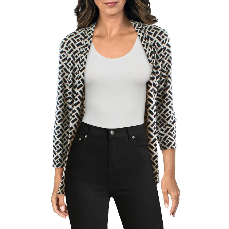 NY Collection Womens Petites Geometric Cardigan Open-Front Blazer