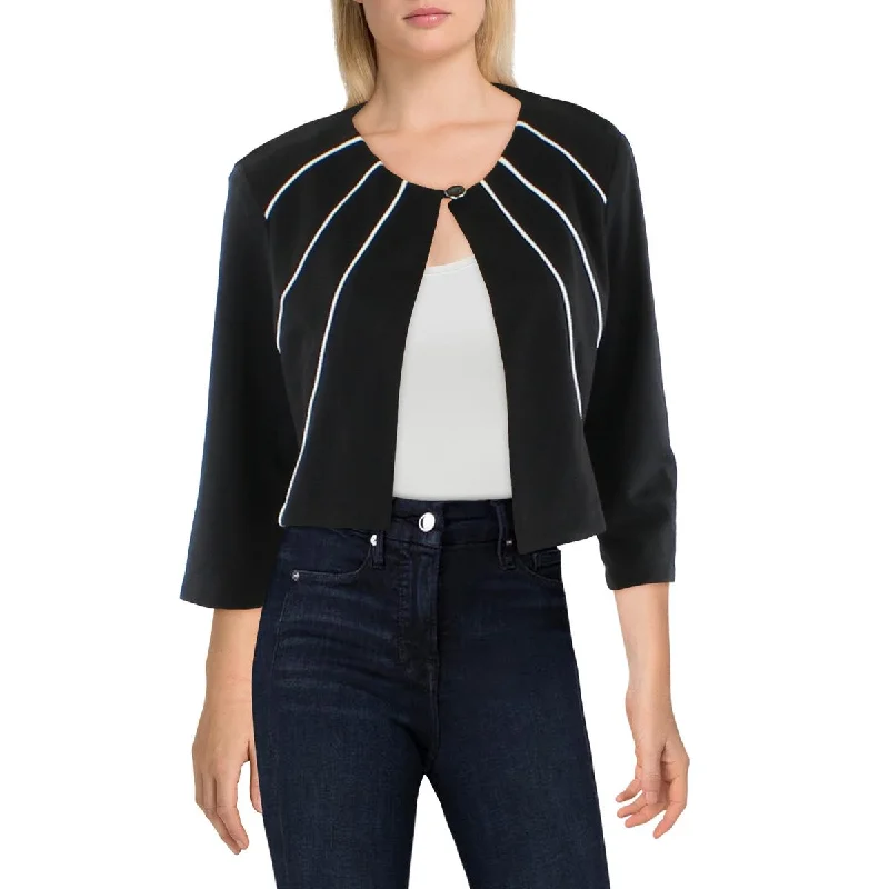 NY Collection Womens Piping Cropped Collarless Blazer