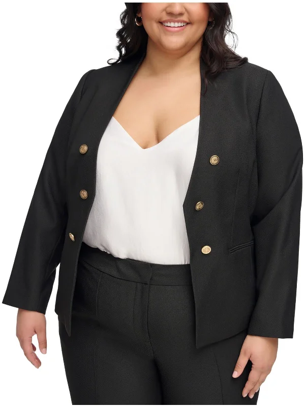 Plus   Womens Button Detail Business Collarless Blazer