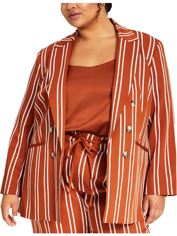 Plus Womens Striped Suit Separate Double-Breasted Blazer