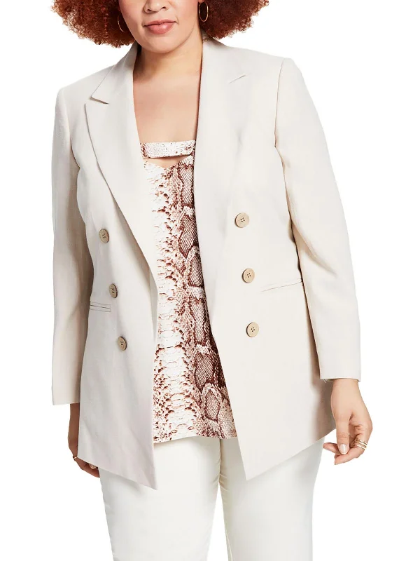 Plus Womens Textured Suit Separate Double-Breasted Blazer