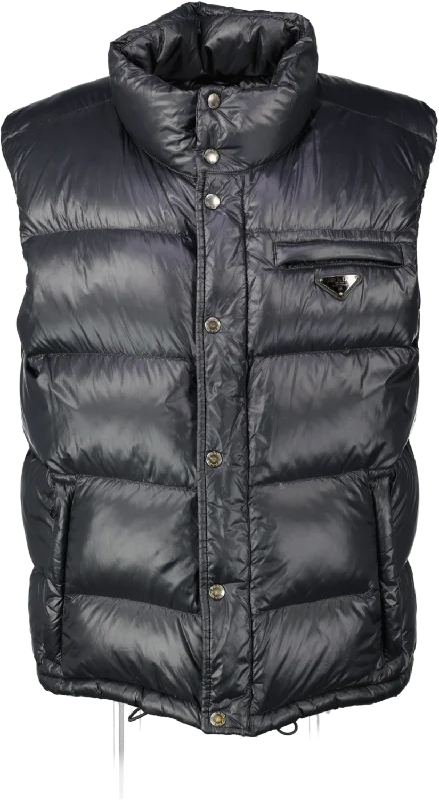 Prada Black Down Filled Re-nylon Sleeveless Puffer Gilet Tg50 UK 18