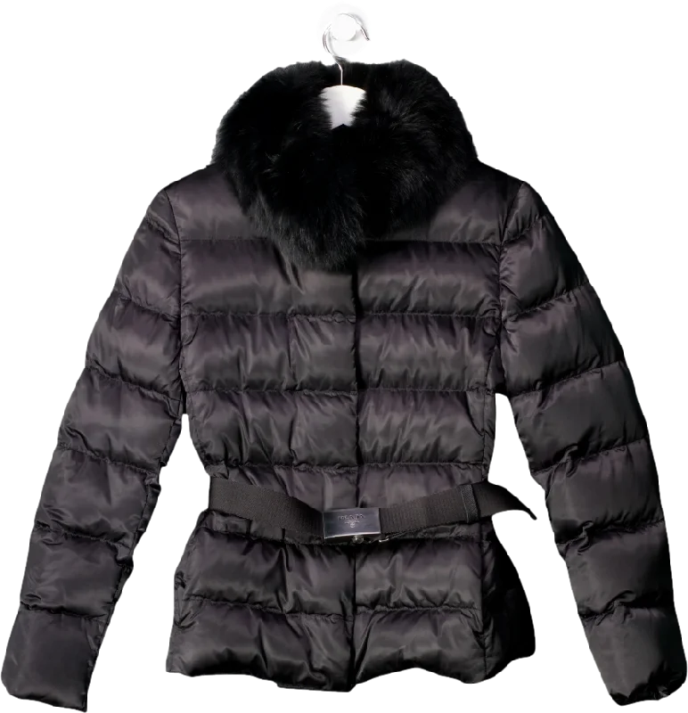 Prada Black Down Jacket With Fur Collar UK 6