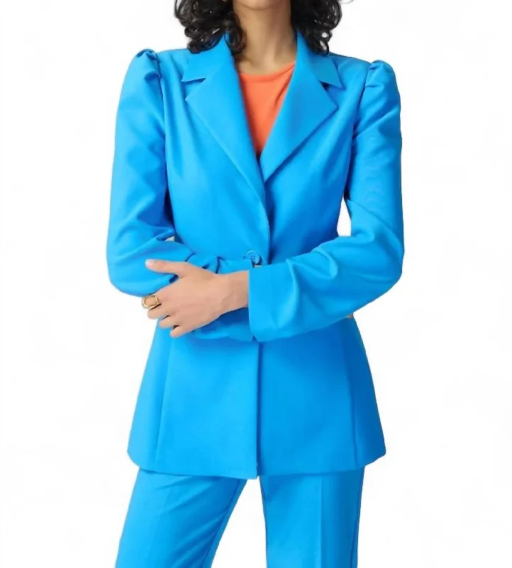 Puff Sleeve Luxe Twill Blazer In French Blue